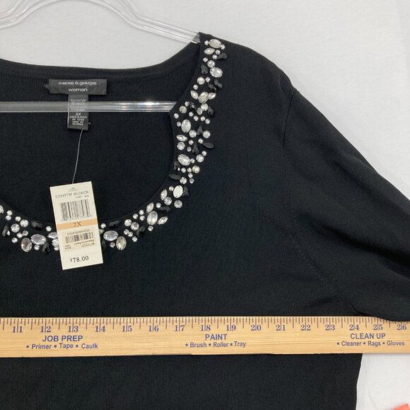 New Cable & Gauge size 2X Black Embellished 3/4 Sleeve Knit Sweater Evening - Picture 5 of 7